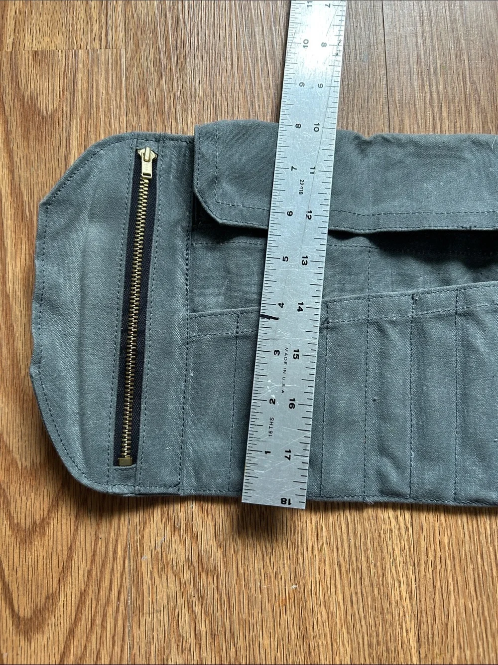 Canvas Tool Roll Organizer in Gray with Leather Strap